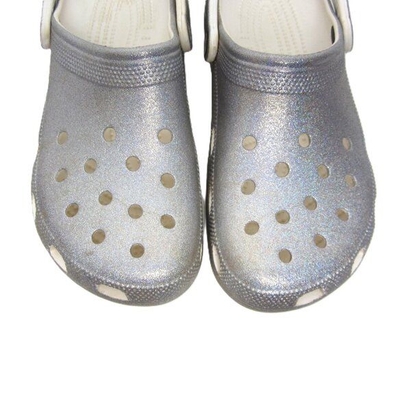 CROCS Classic Clog Women's 11 Silver Glitter Shimmer EUC Sparkle - Picture 8 of 13